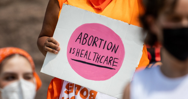 Protest sign that reads "Abortion is healthcare"
