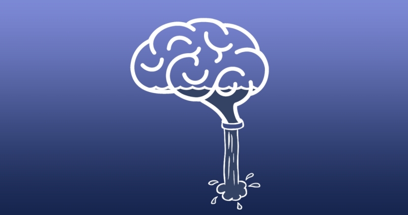 A brain with a faucet tap flowing