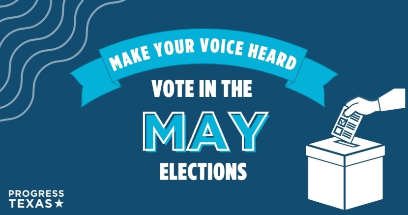 Texas elections May elections graphic with ballot box