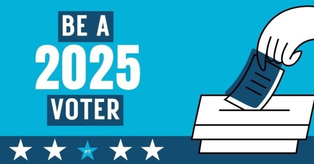 Be a 2025 Voter hand placing ballot in box