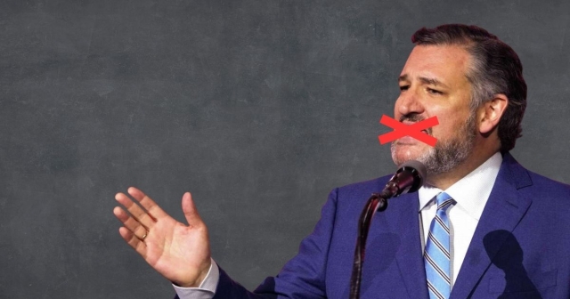 Ted Cruz with red x over mouth
