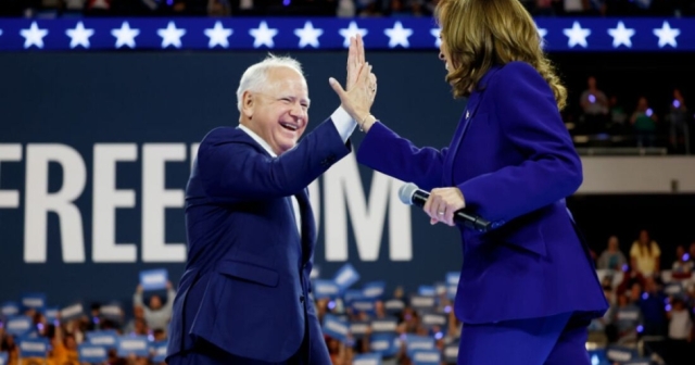 Tim Walz and Kamala Harris at the DNC